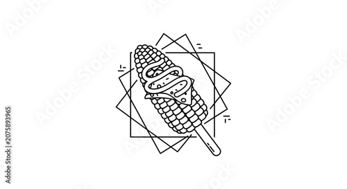 Elote Mexican Street Corn on a Stick with Cheese and Mayo, Geometric Design