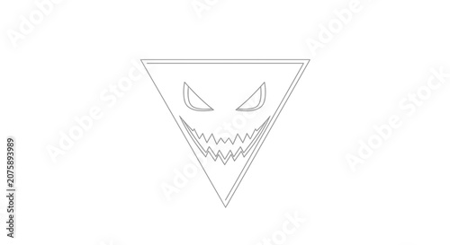 Evil Triangle Monster Face Icon, Scary Geometric Character, Spooky Halloween Symbol