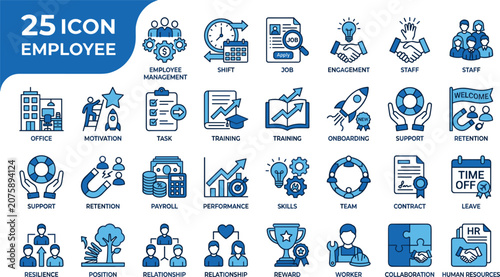Employee management and human resources linear vector icon set for business workflow corporate recruitment and workforce training