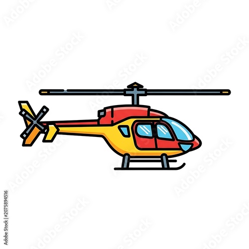 Yellow fire truck with extended ladder on white background.