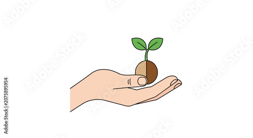 A hand holding a small plant sprout.
