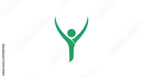 A green logo of a person with arms raised in celebration or joy.