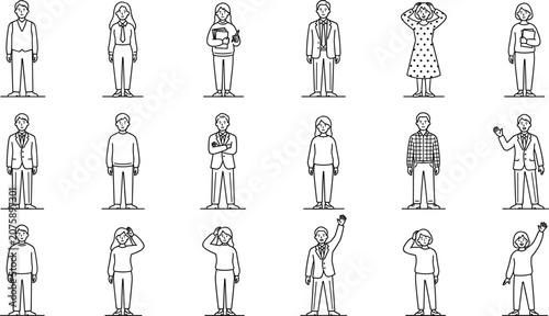 Foto Full body minimal line art business people avatars with various gestures and exp