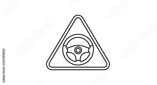 Steering Wheel Icon in Warning Triangle, Driving Safety Concept