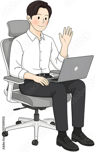 Remote Worker Waving During Video Call Cutout PNG