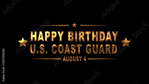 Happy birthday united states coast guard text animation in gold. Perfect for celebrating coast guard birthdays and occasions.