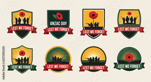 Schilderij op canvas Anzac Day Commemorative Badges Set