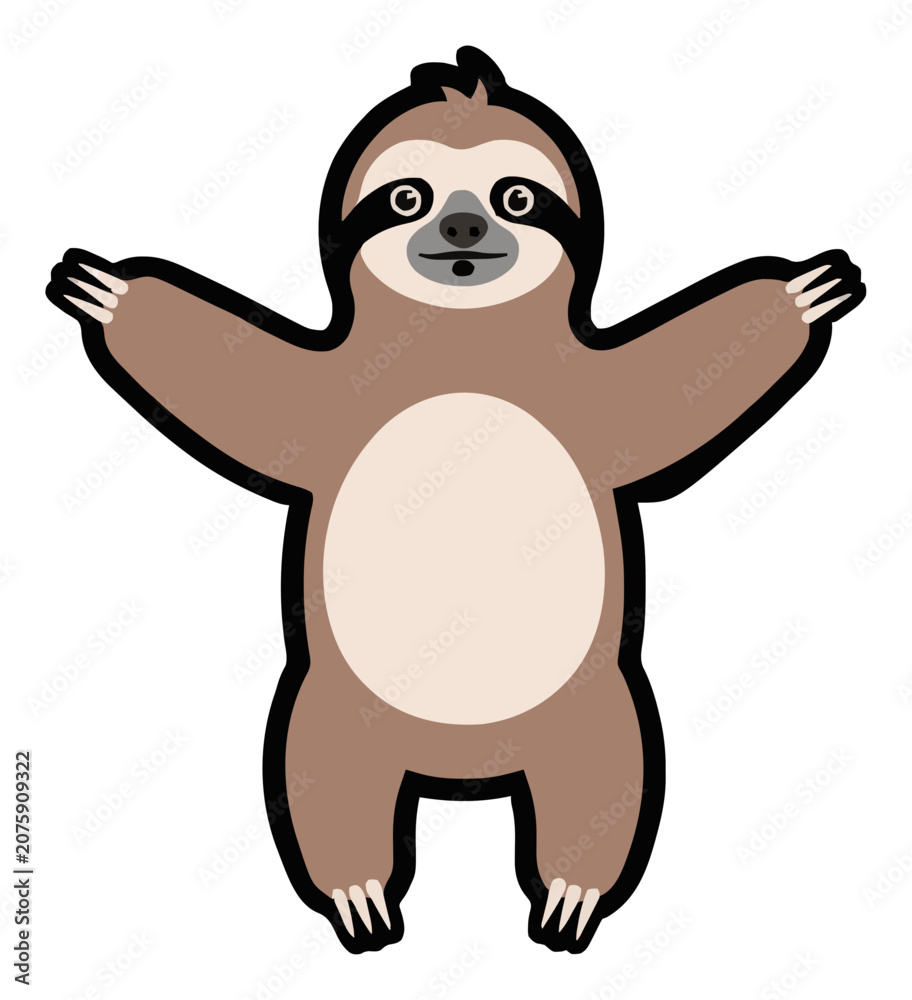 Naklejka premium Three toed sloth jumping in mid-air front view illus.... Generative AI