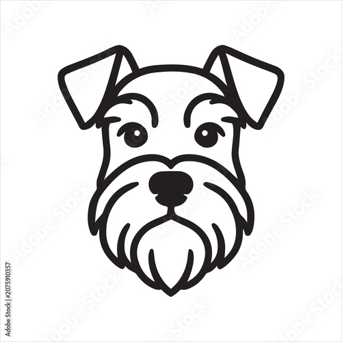 Canvastavla Miniature schnauzer dog head front view outline icon vector.
