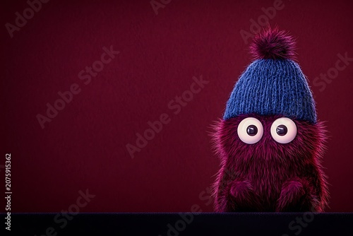 Whimsical monster in blue hat