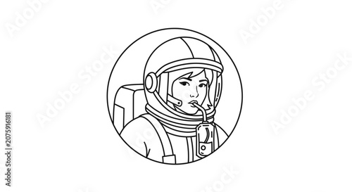 Astronaut Woman Portrait, Space Exploration, Sci-Fi Helmet, Futuristic, Line Art Icon