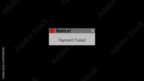 Payment failed error notification pop-up window on black background, for e-commerce and, digital transaction ui