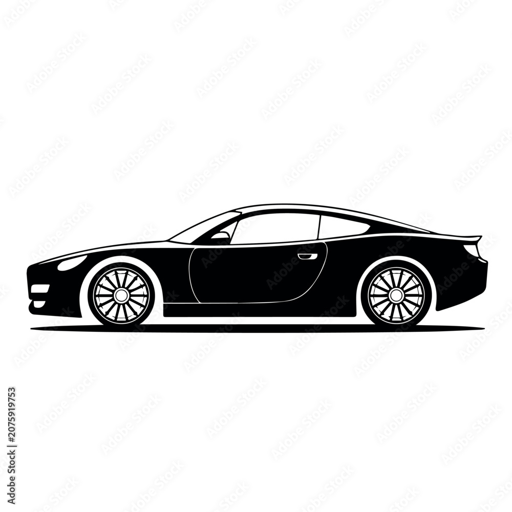 Naklejka premium A sleek and modern vector illustration of a luxury sports car depicted in a flat design with clean lines and a minimalist silhouette on a transparent background