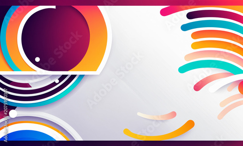 layered colorful circles arcs and rainbow segments in purple teal orange pink vibrant abstract modern layout