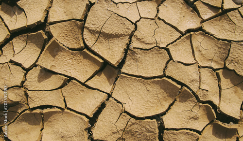 Tableau sur toile Dry cracked earth surface texture after drought in arid land environment