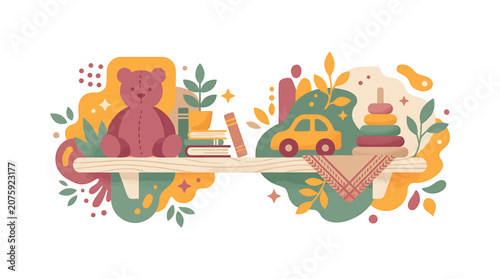 Vibrant Family Dinner Scene with Car and House Elements.