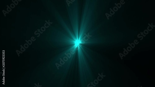 Radiant teal light rays emanating from a central point in darkness creating a mystical ethereal , Abstract teal light beam shining through , Ethereal glow and divine cosmic energy concept.