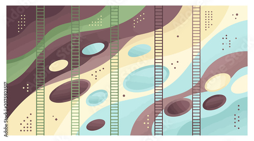 Abstract Flowing Patterns with Oval Shapes and Grid Dots.