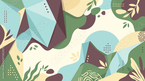 Abstract Geometric Landscape with Blue and Green Shapes.