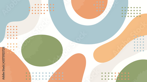 Abstract Pastel Shapes with Dot Patterns on White Background.