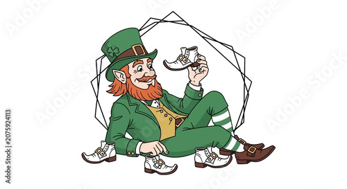Leprechaun Sitting with Shoes, St. Patrick's Day, Irish Folklore Character