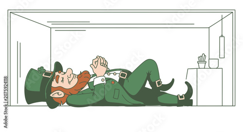 Leprechaun Sleeping Inside a Box, St. Patrick's Day Concept