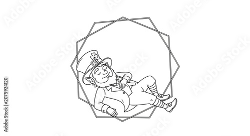 Leprechaun Sleeping in Geometric Frame, St. Patrick's Day Coloring Page