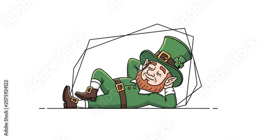 Leprechaun Sleeping Relaxed Green Hat Clover St Patrick Day Holiday