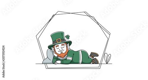 Leprechaun Sleeping Relaxed on Pillow in Geometric Frame, St. Patrick's Day