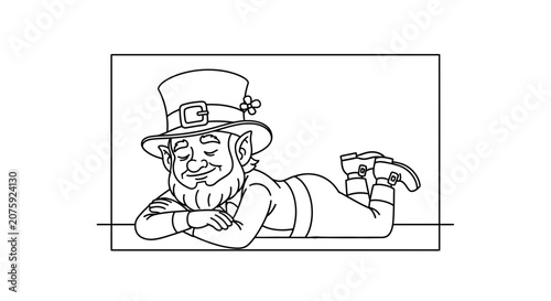 Leprechaun Sleeping Relaxed on Ground, St. Patrick's Day Coloring Page