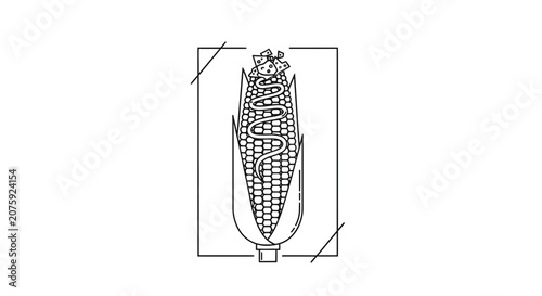 Line Art Corn Cob with Butter and Salt - Healthy Food Illustration