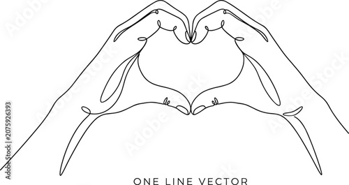Two hands making heart shape sign continuous one line drawing vector illustration isolated on white background