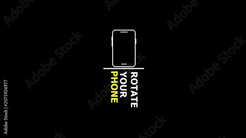 Rotate phone screen instruction icon with arrow animation. Mobile device rotation indicator shows portrait to landscape orientation. Smart phone rotate symbol fits vertical video and app layouts.