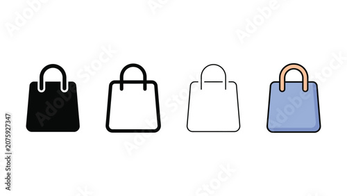 Canvas-taulu Four shopping bags with different colors and outline styles on transparent backg