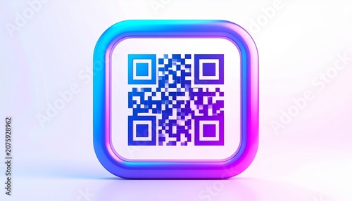 Minimalist digital qr code barcode with futuristic colorful glowing frame
