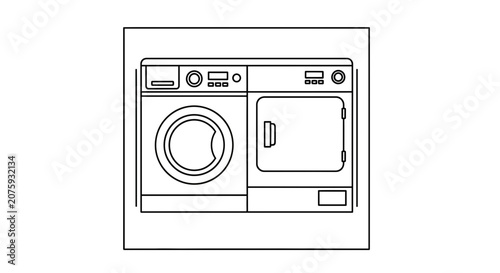 Washer Dryer Combo Line Art Icon, Laundry Appliance Vector Illustration