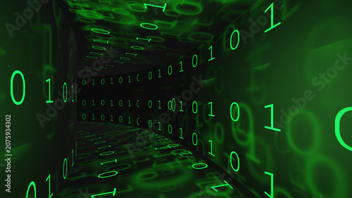 Canvastavla Green binary numbers covering walls of a digital three dimensional corridor