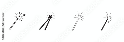 Fotografie Magical wand icons with sparkling stars for fantasy design elements and creative