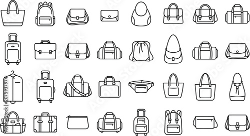 Foto Travel bag icon set 30 minimalist illustrations of luggage handbags and backpack