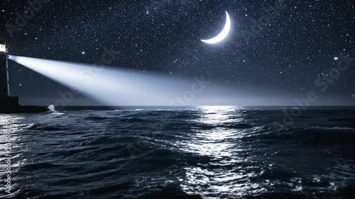moonlit ocean waves under crescent moon timelapse video