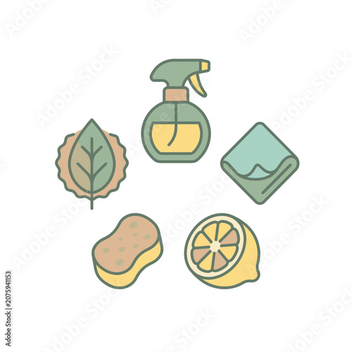Illustration of Natural cleaning products concept with eco friendly items.
