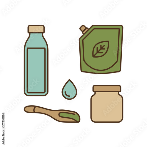 Illustration of Natural skincare products and ingredients.