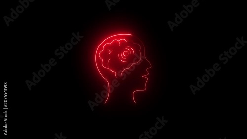 Neon Brain Icon Animation with Glowing Artificial Intelligence Symbol, Futuristic Neural Network Motion Graphics Loop
