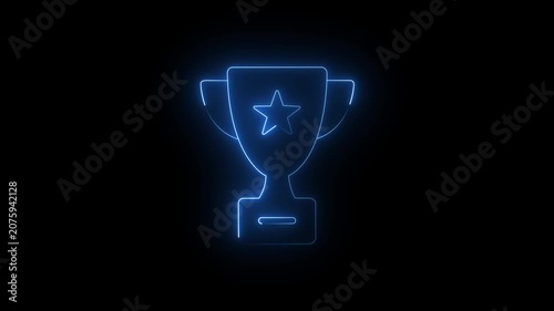 Neon Trophy Cup Icon Animation with Glowing Winner Award Symbol, Futuristic Achievement Motion Graphics Loop