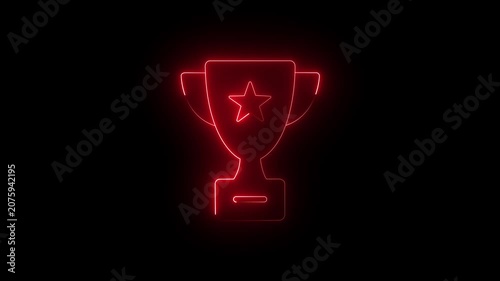 Neon Trophy Cup Icon Animation with Glowing Winner Award Symbol, Futuristic Achievement Motion Graphics Loop
