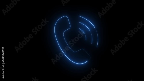 Neon Caller Icon Animation with Glowing Phone Call Symbol, Futuristic Communication UI Motion Graphics Loop
