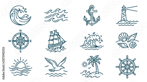 Canvas-taulu Nautical icons and sea symbols.