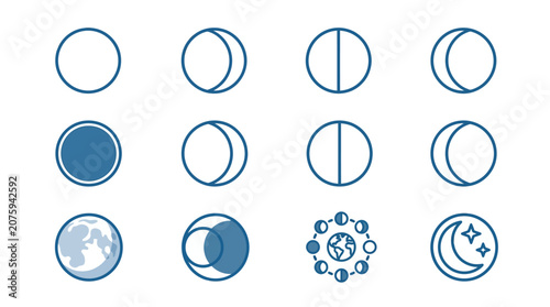 Bild auf Leinwand Moon phases in blue icons.