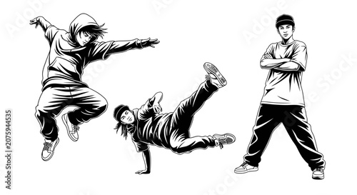 Принти на полотні Set of Three Hip Hop Dancers Performing Urban Street Dance Moves
