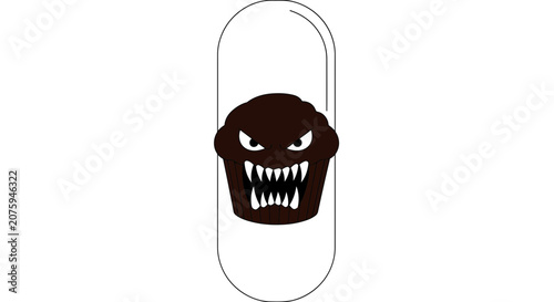 Scary Chocolate Muffin Character with Sharp Teeth and Angry Eyes